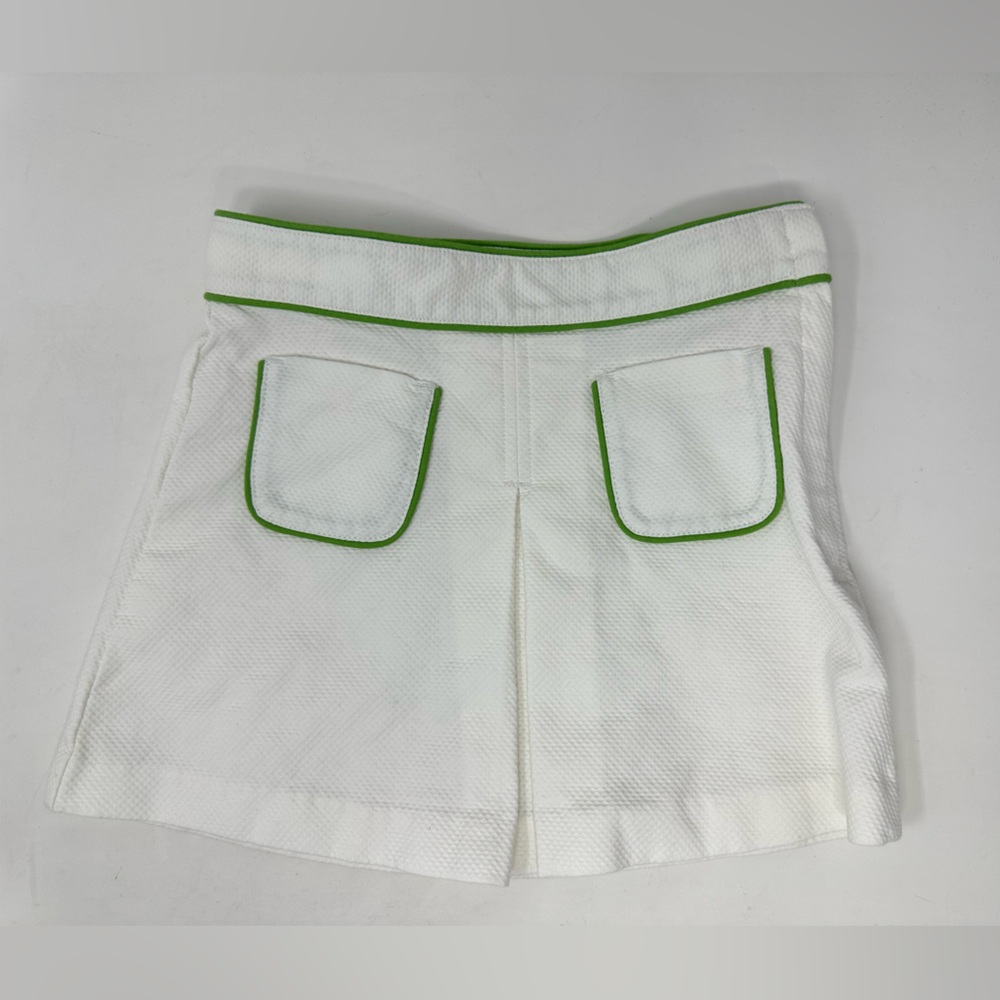 Janie & Jack Tennis Skirt Girl's Size 3 Front Pleat and Pockets White Green Trim